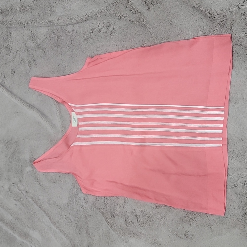 Loft Coral & White Striped Front Lightweight Tank Shirt